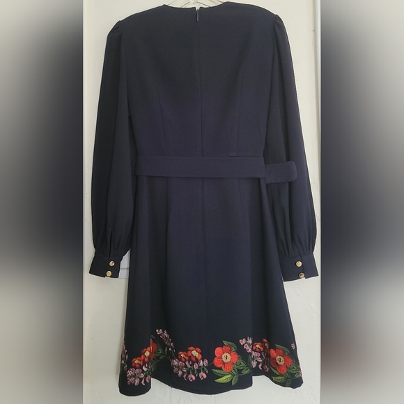 Ted Baker London Silia Kirstenbosch Embroidered Dress Blue Belt Long Sleeve XS - Picture 11 of 16